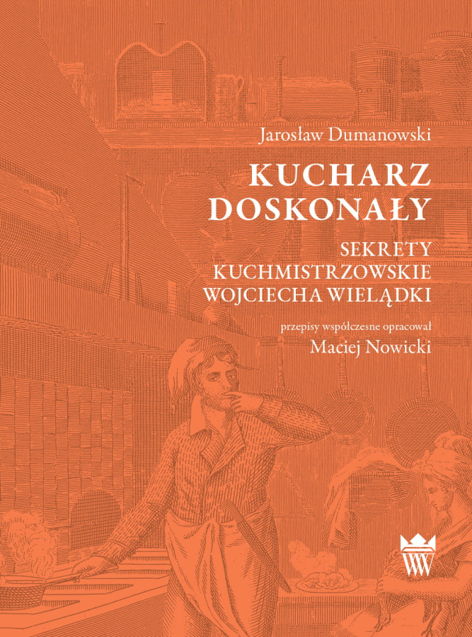 Pomarańczowa okładka do e-booka "Kucharz doskonały. Sekrety kuchmistrzowskie" Wojciecha Wielądki. 